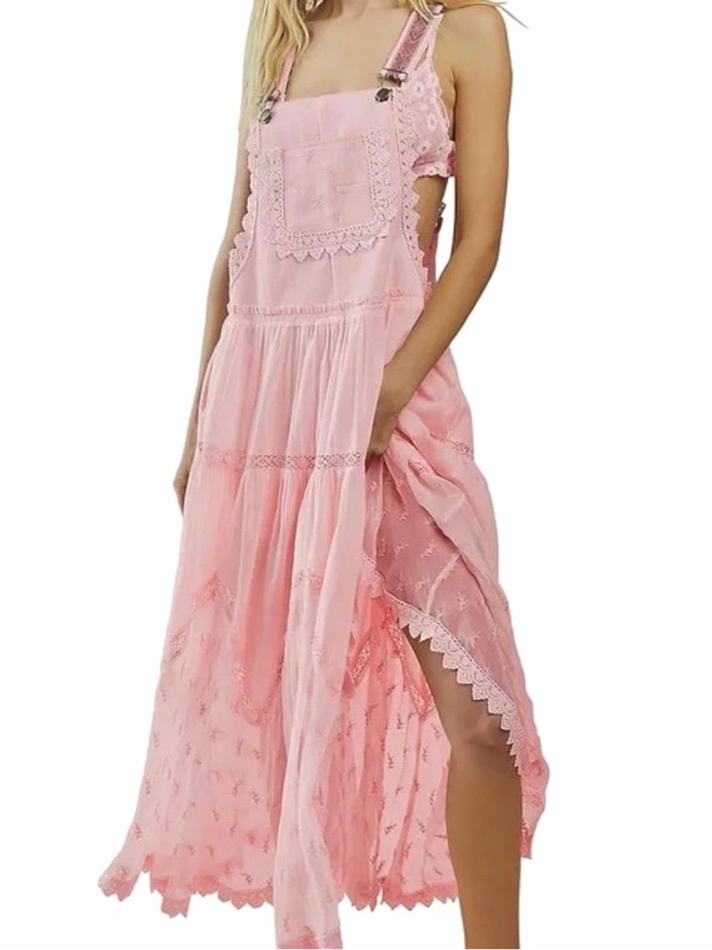 ebossy Women’s Lace Embroidered Tulle Bib Maxi Dress